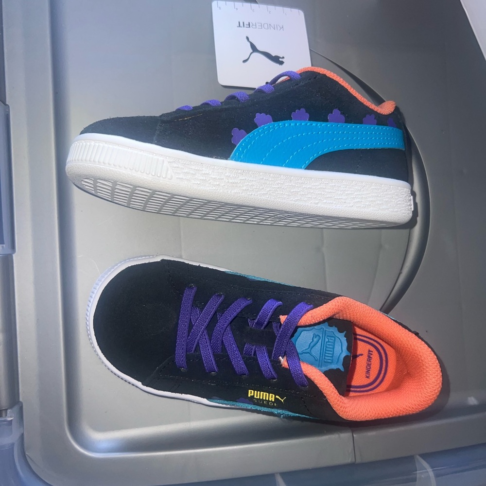 Puma Suede Rugrats Kids Shoes - Black and Caribbean Sea